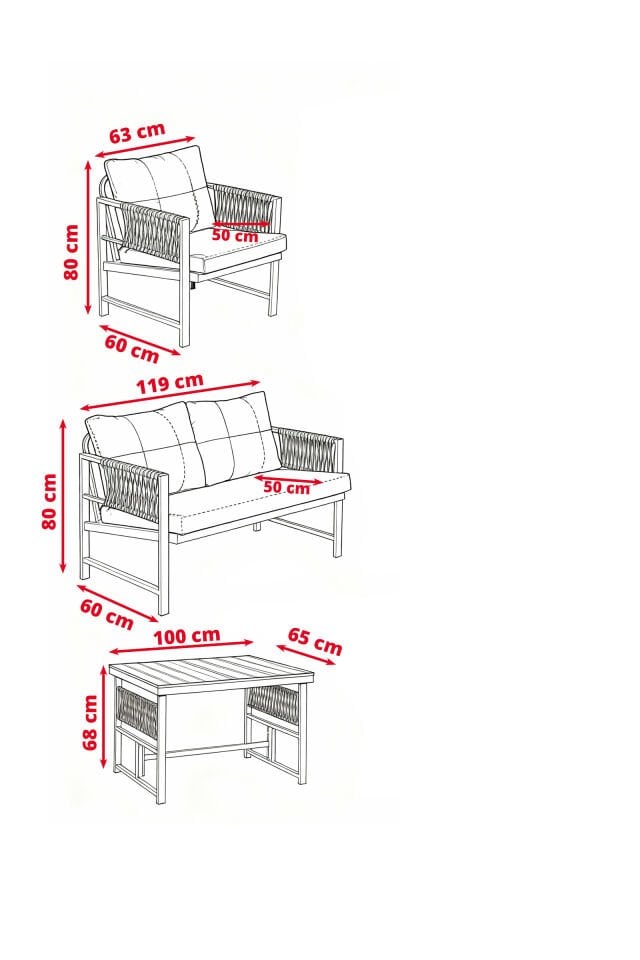 Vega metal takım 2+1+1+masa