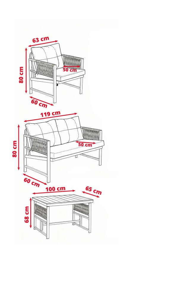 Vega metal takım 2+1+1+masa