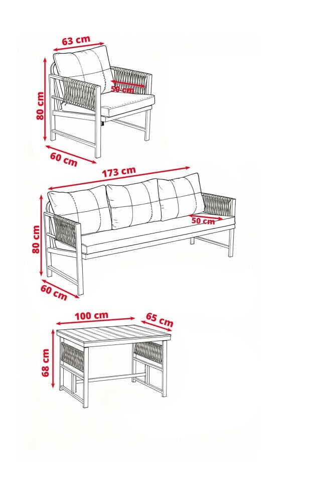 Vega metal takım 3+1+1+masa